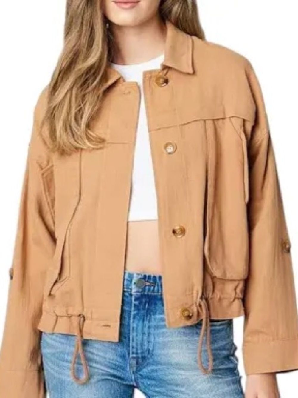 BLANKNYC Mustard Yellow Distressed Cotton Utility Jacket Size S